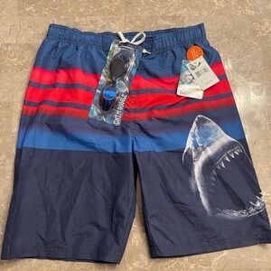Big Chill Red and Blue Board Shorts with Shark Design